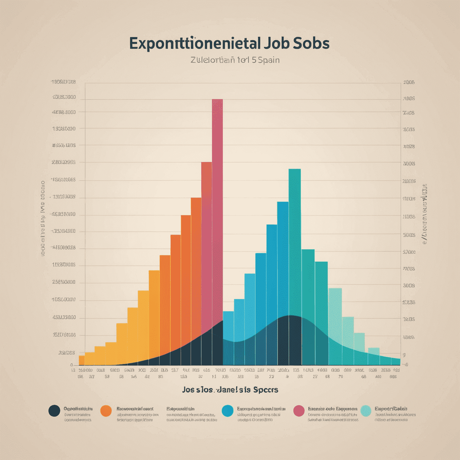 Gráfico que muestra el crecimiento exponencial de empleos en el sector tecnológico en España en los últimos 5 años, con proyecciones optimistas para el futuro. El gráfico utiliza los colores pastel de la paleta del sitio web.